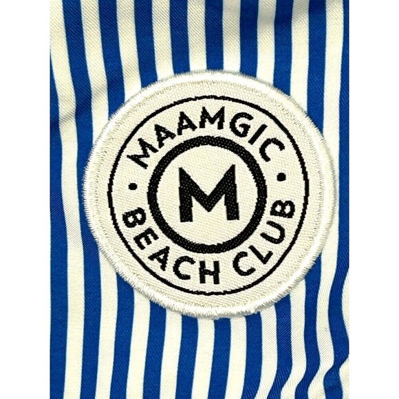 2 Maamgic Mens L Swim Trunks Blue Shark Stripe Shorts Liner Pocket 5 Inch Inseam - Picture 8 of 12